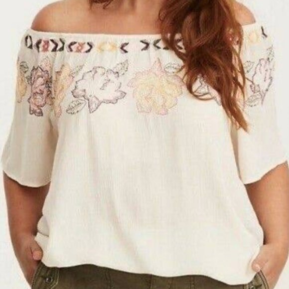 torrid Tops - Torrod Floral Emroidered Off The Shoulder Blouse